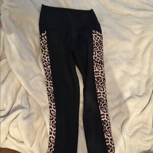 Black Leggings with Leopard Print Sides